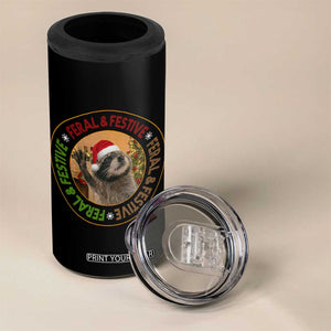 Funny Christmas Pedro The Racoon 4 in 1 Can Cooler Tumbler Feral And Festive Xmas Santa Trash Panda TS11 Print Your Wear