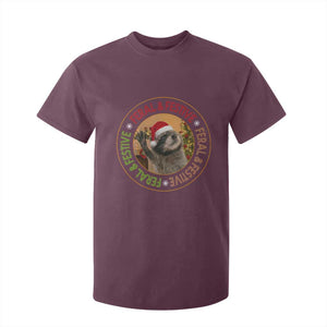 Funny Christmas Pedro The Racoon T Shirt For Kid Feral And Festive Xmas Santa Trash Panda TS11 Maroon Print Your Wear
