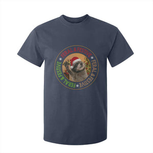 Funny Christmas Pedro The Racoon T Shirt For Kid Feral And Festive Xmas Santa Trash Panda TS11 Navy Print Your Wear