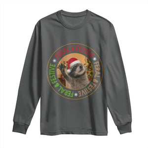 Funny Christmas Pedro The Racoon Long Sleeve Shirt Feral And Festive Xmas Santa Trash Panda TS11 Dark Heather Print Your Wear