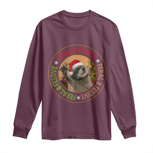 Funny Christmas Pedro The Racoon Long Sleeve Shirt Feral And Festive Xmas Santa Trash Panda TS11 Maroon Print Your Wear