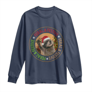 Funny Christmas Pedro The Racoon Long Sleeve Shirt Feral And Festive Xmas Santa Trash Panda TS11 Navy Print Your Wear
