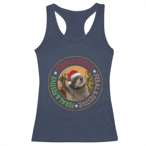 Funny Christmas Pedro The Racoon Racerback Tank Top Feral And Festive Xmas Santa Trash Panda TS11 Navy Print Your Wear
