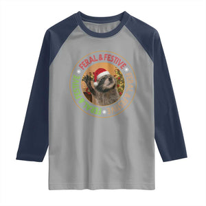 Funny Christmas Pedro The Racoon Raglan Shirt Feral And Festive Xmas Santa Trash Panda TS11 Sport Gray Navy Print Your Wear