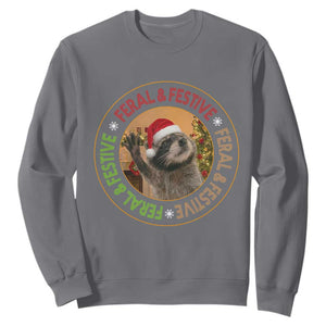 Funny Christmas Pedro The Racoon Sweatshirt Feral And Festive Xmas Santa Trash Panda TS11 Charcoal Print Your Wear