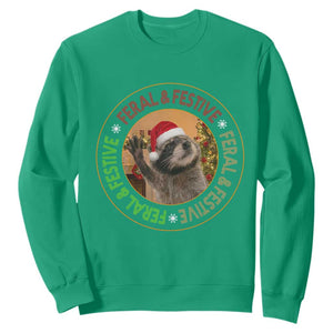 Funny Christmas Pedro The Racoon Sweatshirt Feral And Festive Xmas Santa Trash Panda TS11 Irish Green Print Your Wear
