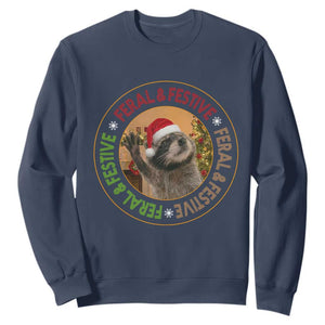 Funny Christmas Pedro The Racoon Sweatshirt Feral And Festive Xmas Santa Trash Panda TS11 Navy Print Your Wear