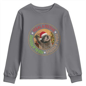 Funny Christmas Pedro The Racoon Youth Sweatshirt Feral And Festive Xmas Santa Trash Panda TS11 Charcoal Print Your Wear