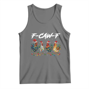 Funny F Caw F Chicken Christmas Tank Top Xmas Rooster Meme Poultry Farm TS11 Black Heather Print Your Wear