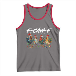 Funny F Caw F Chicken Christmas Tank Top Xmas Rooster Meme Poultry Farm TS11 Deep Heather Red Print Your Wear