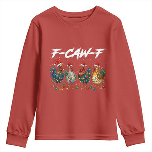 Funny F Caw F Chicken Christmas Youth Sweatshirt Xmas Rooster Meme Poultry Farm TS11 Red Print Your Wear
