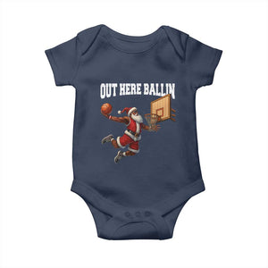 Funny Black Santa Christmas Basketball Baby Onesie Out Here Ballin Xmas Santa Sport TS11 Navy Print Your Wear