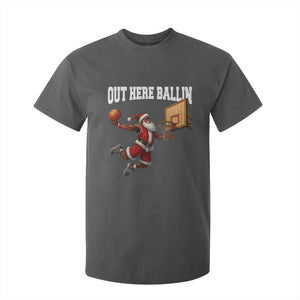 Funny Black Santa Christmas Basketball T Shirt For Kid Out Here Ballin Xmas Santa Sport TS11 Dark Heather Print Your Wear