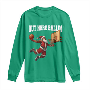Funny Black Santa Christmas Basketball Long Sleeve Shirt Out Here Ballin Xmas Santa Sport TS11 Irish Green Print Your Wear