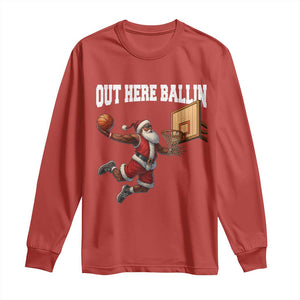 Funny Black Santa Christmas Basketball Long Sleeve Shirt Out Here Ballin Xmas Santa Sport TS11 Red Print Your Wear