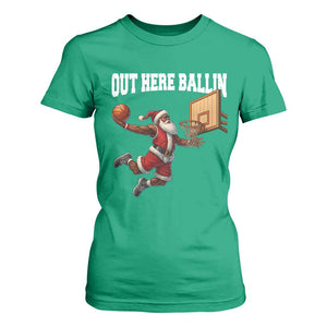 Funny Black Santa Christmas Basketball T Shirt For Women Out Here Ballin Xmas Santa Sport TS11 Irish Green Print Your Wear