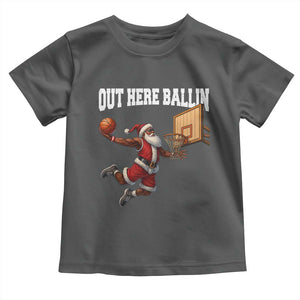 Funny Black Santa Christmas Basketball Toddler T Shirt Out Here Ballin Xmas Santa Sport TS11 Dark Heather Print Your Wear