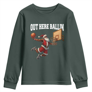 Funny Black Santa Christmas Basketball Youth Sweatshirt Out Here Ballin Xmas Santa Sport TS11 Dark Forest Green Print Your Wear