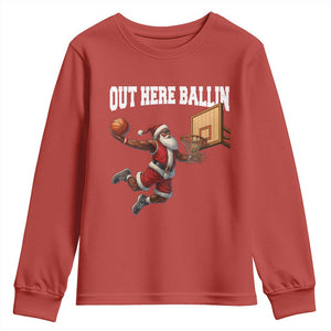 Funny Black Santa Christmas Basketball Youth Sweatshirt Out Here Ballin Xmas Santa Sport TS11 Red Print Your Wear