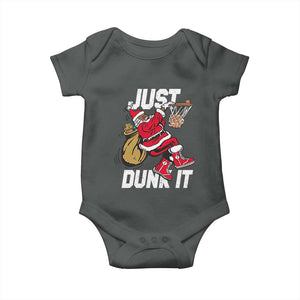 Funny Black Santa Christmas Basketball Baby Onesie Just Dunk It Xmas Sport TS11 Dark Heather Print Your Wear