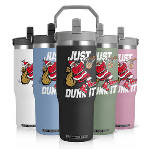 Funny Black Santa Christmas Basketball Flip Straw Tumbler Just Dunk It Xmas Sport TS11 Print Your Wear