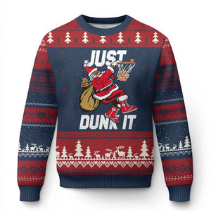Funny Black Santa Christmas Basketball Ugly Christmas Sweater Just Dunk It Xmas Sport TS11 Navy Red Print Your Wear