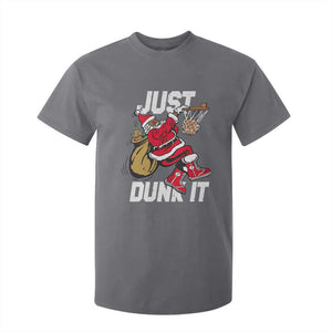 Funny Black Santa Christmas Basketball T Shirt For Kid Just Dunk It Xmas Sport TS11 Charcoal Print Your Wear