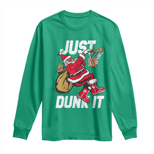 Funny Black Santa Christmas Basketball Long Sleeve Shirt Just Dunk It Xmas Sport TS11 Irish Green Print Your Wear