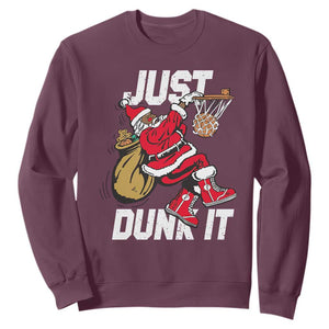 Funny Black Santa Christmas Basketball Sweatshirt Just Dunk It Xmas Sport TS11 Maroon Print Your Wear