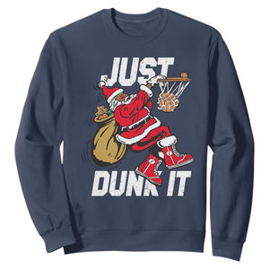 Funny Black Santa Christmas Basketball Sweatshirt Just Dunk It Xmas Sport TS11 Navy Print Your Wear