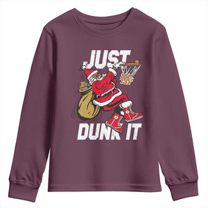 Funny Black Santa Christmas Basketball Youth Sweatshirt Just Dunk It Xmas Sport TS11 Maroon Print Your Wear