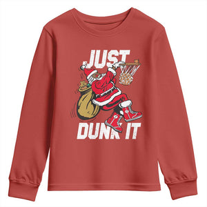 Funny Black Santa Christmas Basketball Youth Sweatshirt Just Dunk It Xmas Sport TS11 Red Print Your Wear