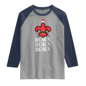 Funny Cajun Louisiana Christmas Raglan Shirt Heaux Heaux Heaux New Orleans Santa Hat TS11 Sport Gray Navy Print Your Wear