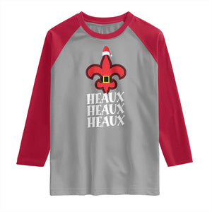 Funny Cajun Louisiana Christmas Raglan Shirt Heaux Heaux Heaux New Orleans Santa Hat TS11 Sport Gray Red Print Your Wear