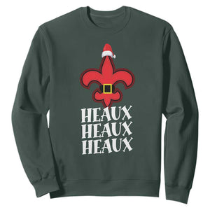 Funny Cajun Louisiana Christmas Sweatshirt Heaux Heaux Heaux New Orleans Santa Hat TS11 Dark Forest Green Print Your Wear