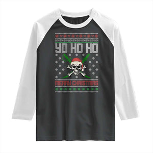 Funny Christmas Pirate Santa Raglan Shirt Yo Ho Ho Merry Christmas Skull Santa Hat TS11 Black White Print Your Wear