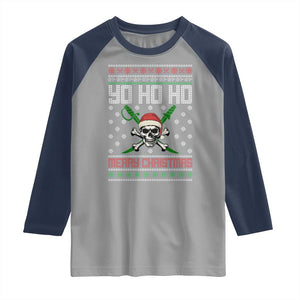 Funny Christmas Pirate Santa Raglan Shirt Yo Ho Ho Merry Christmas Skull Santa Hat TS11 Sport Gray Navy Print Your Wear