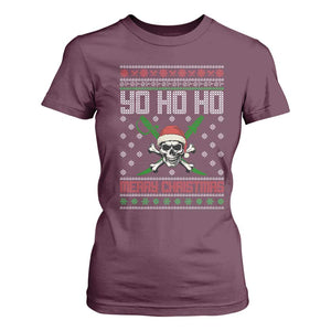 Funny Christmas Pirate Santa T Shirt For Women Yo Ho Ho Merry Christmas Skull Santa Hat TS11 Maroon Print Your Wear