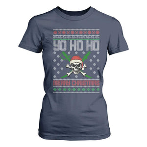Funny Christmas Pirate Santa T Shirt For Women Yo Ho Ho Merry Christmas Skull Santa Hat TS11 Navy Print Your Wear