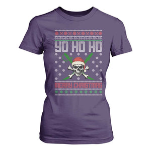 Funny Christmas Pirate Santa T Shirt For Women Yo Ho Ho Merry Christmas Skull Santa Hat TS11 Purple Print Your Wear