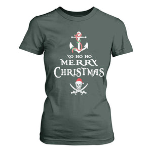 Funny Christmas Pirate T Shirt For Women Yo Ho Ho Merry Christmas Anchor Santa Skull TS11 Dark Forest Green Print Your Wear