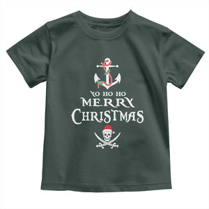 Funny Christmas Pirate Toddler T Shirt Yo Ho Ho Merry Christmas Anchor Santa Skull TS11 Dark Forest Green Print Your Wear