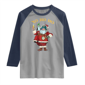 Funny Christmas Pirate Santa Raglan Shirt Yo Ho Ho Holiday Xmas Pirate TS11 Sport Gray Navy Print Your Wear