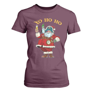 Funny Christmas Pirate Santa T Shirt For Women Yo Ho Ho Holiday Xmas Pirate TS11 Maroon Print Your Wear