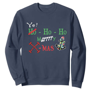 Funny Christmas Pirate Sweatshirt Yo Ho Ho Marrrrry X-Mas Anchor Santa Hat TS11 Navy Print Your Wear