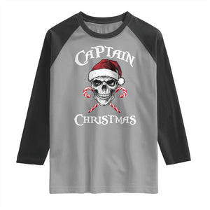 Funny Xmas Pirate Santa Raglan Shirt Captain Christmas Skull Candy Canes TS11 Sport Gray Black Print Your Wear