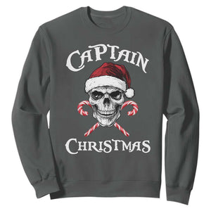 Funny Xmas Pirate Santa Sweatshirt Captain Christmas Skull Candy Canes TS11 Dark Heather Print Your Wear