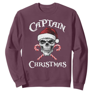 Funny Xmas Pirate Santa Sweatshirt Captain Christmas Skull Candy Canes TS11 Maroon Print Your Wear