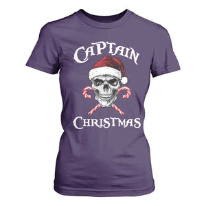 Funny Xmas Pirate Santa T Shirt For Women Captain Christmas Skull Candy Canes TS11 Purple Print Your Wear
