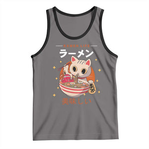 Funny Japanese Kawaii Cat Neko Ramen Tank Top TS11 Deep Heather Black Print Your Wear